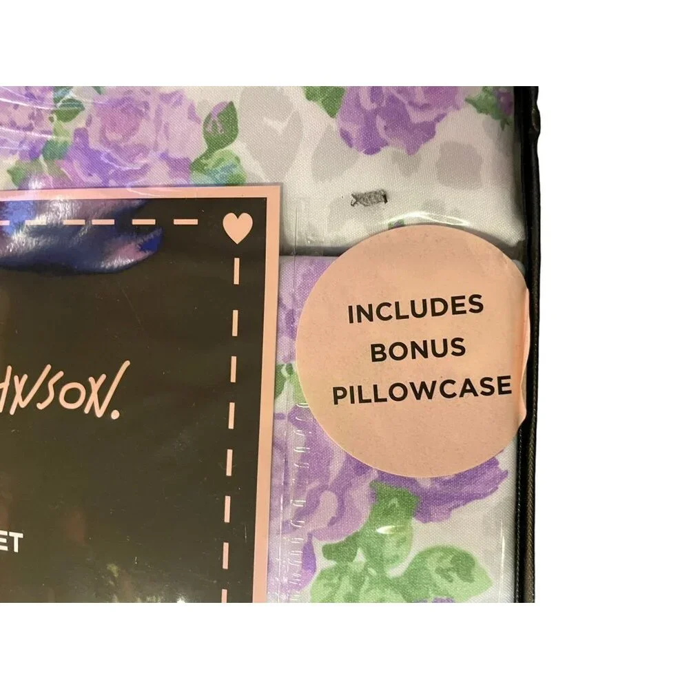 Betsey Johnson Wild Love Microfiber Sheet Set Twin NEW Lavender Gray 4 Piece